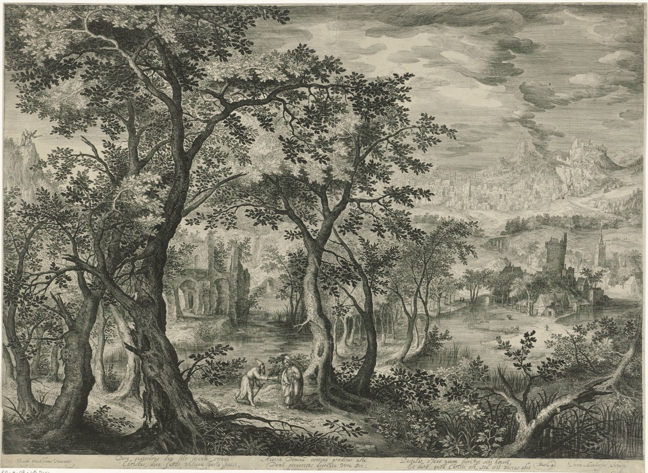 Paisaje de montaña con la tentación de Cristo de Jan van Londerseel