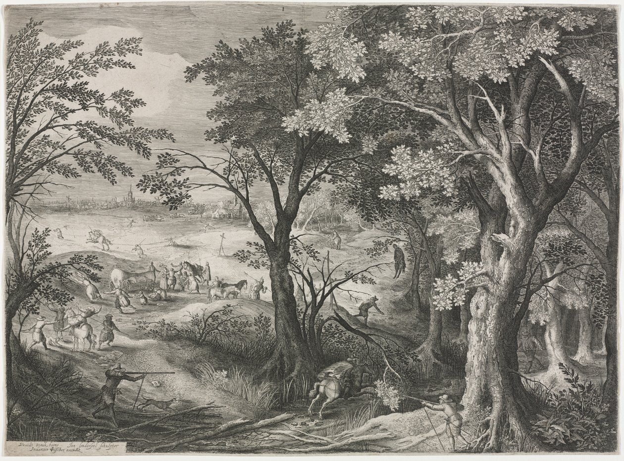 Landscape with Travelers Attacked by a Gang of Robbers de Jan van Londerseel