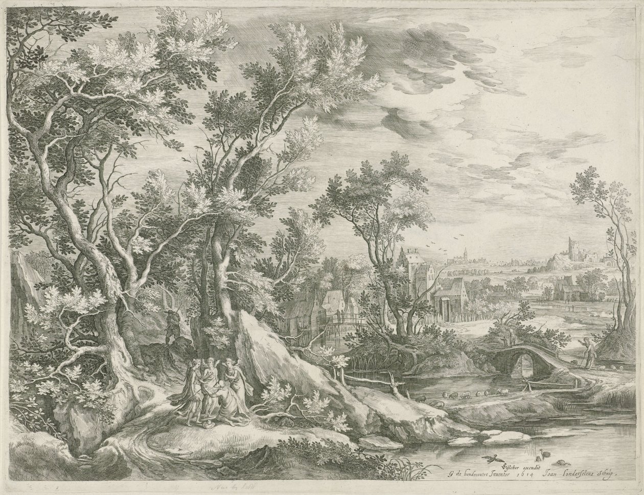 Paisaje con Abraham rogando a los tres ángeles que salven a Sodoma de Jan van Londerseel