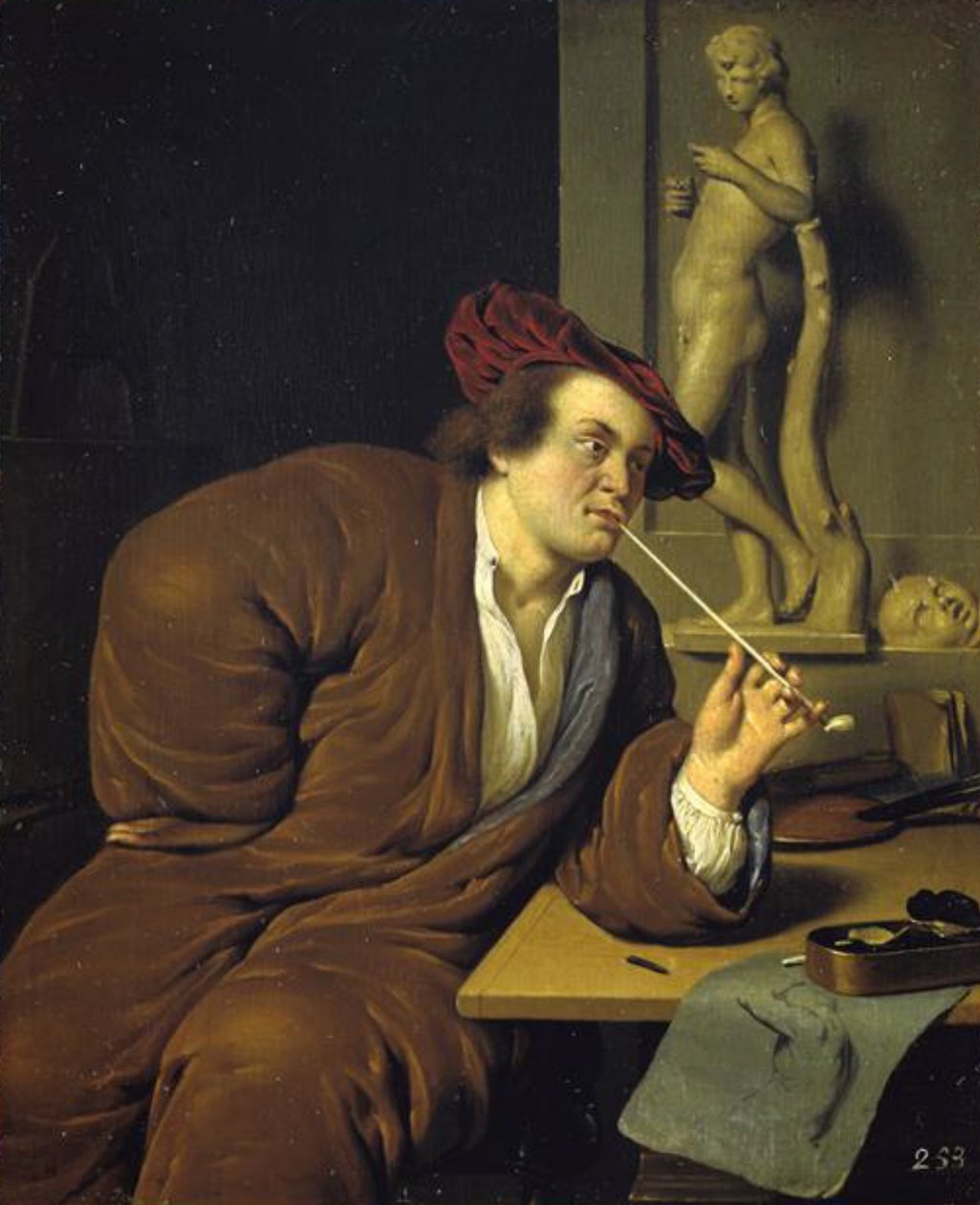 Retrato de un artista fumador de Jan van Mieris