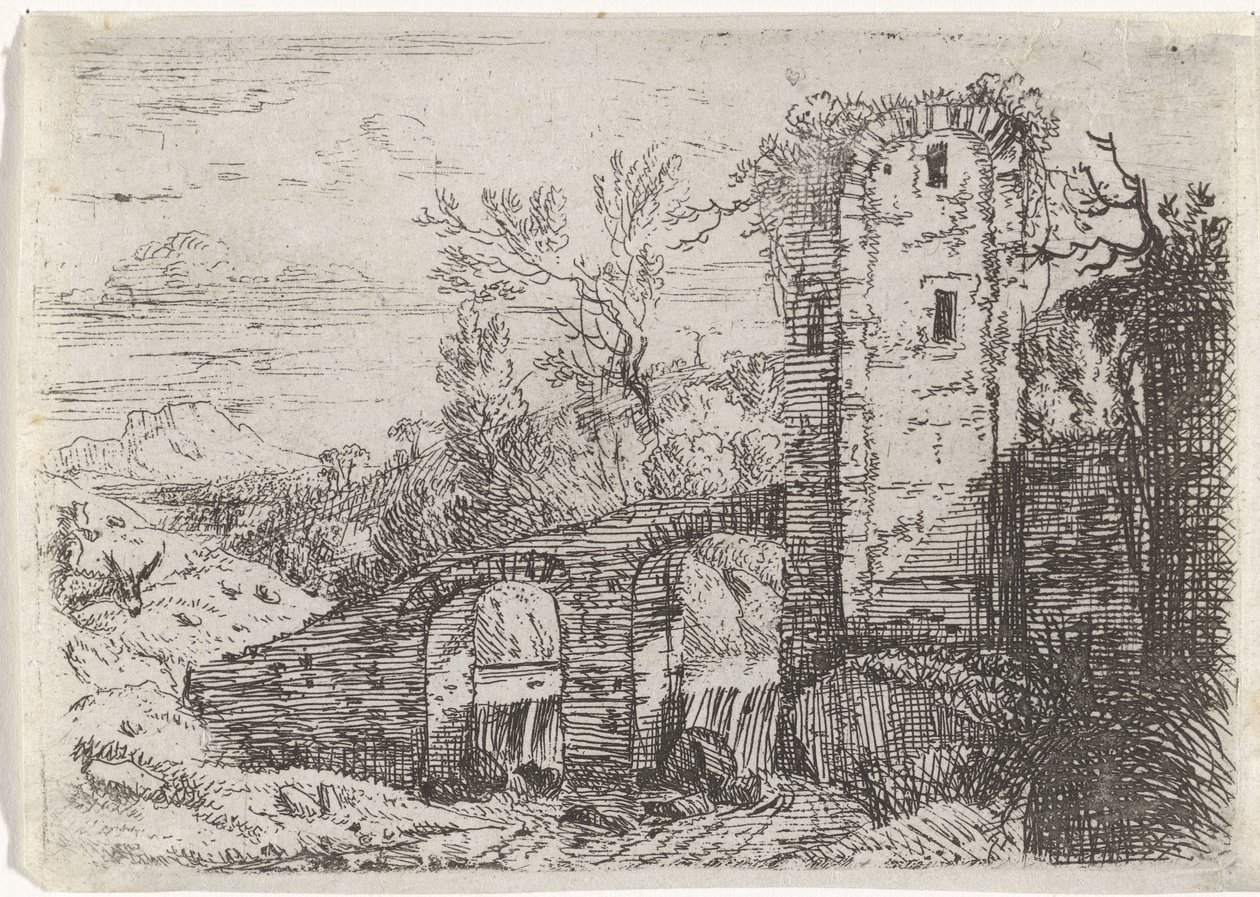 Puente de piedra sobre cascada de Jan van Nickelen