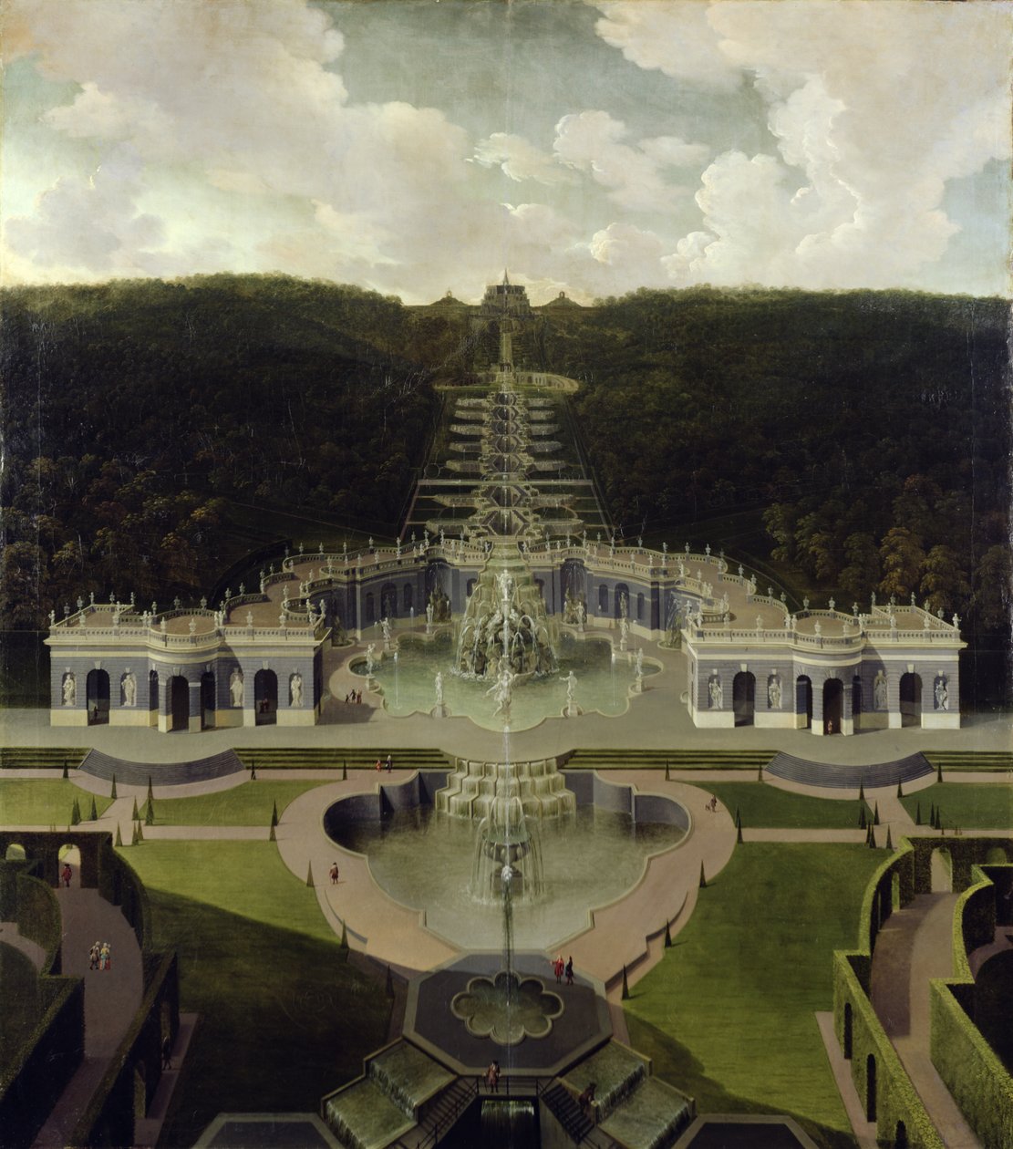 Vista desde la gruta con fuentes desde las cascadas hasta el octágono, después de 1716 de Jan van Nickelen