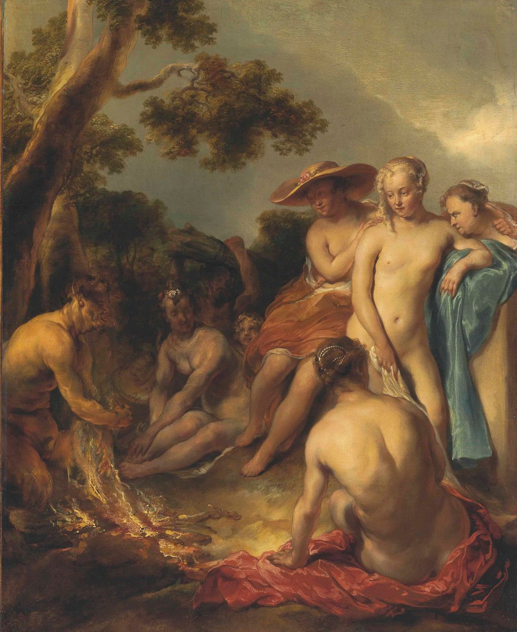 Alemán: Satyr und Nymphen (das Bad der Diana) Ninfas y un sátiro de Jan van Noordt