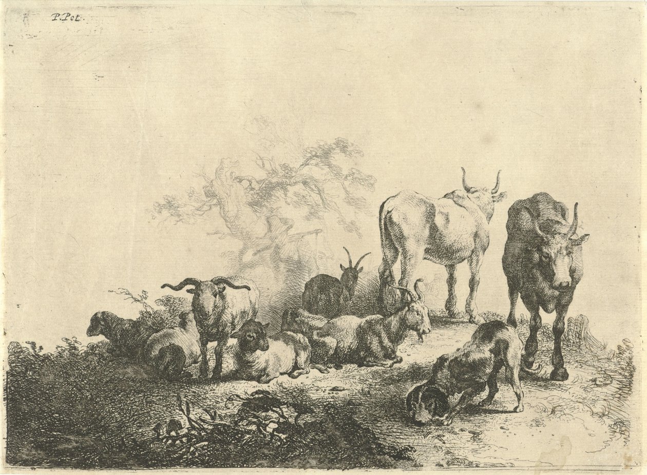 Paisaje con ganado y una lechera de Jan van  Noordt
