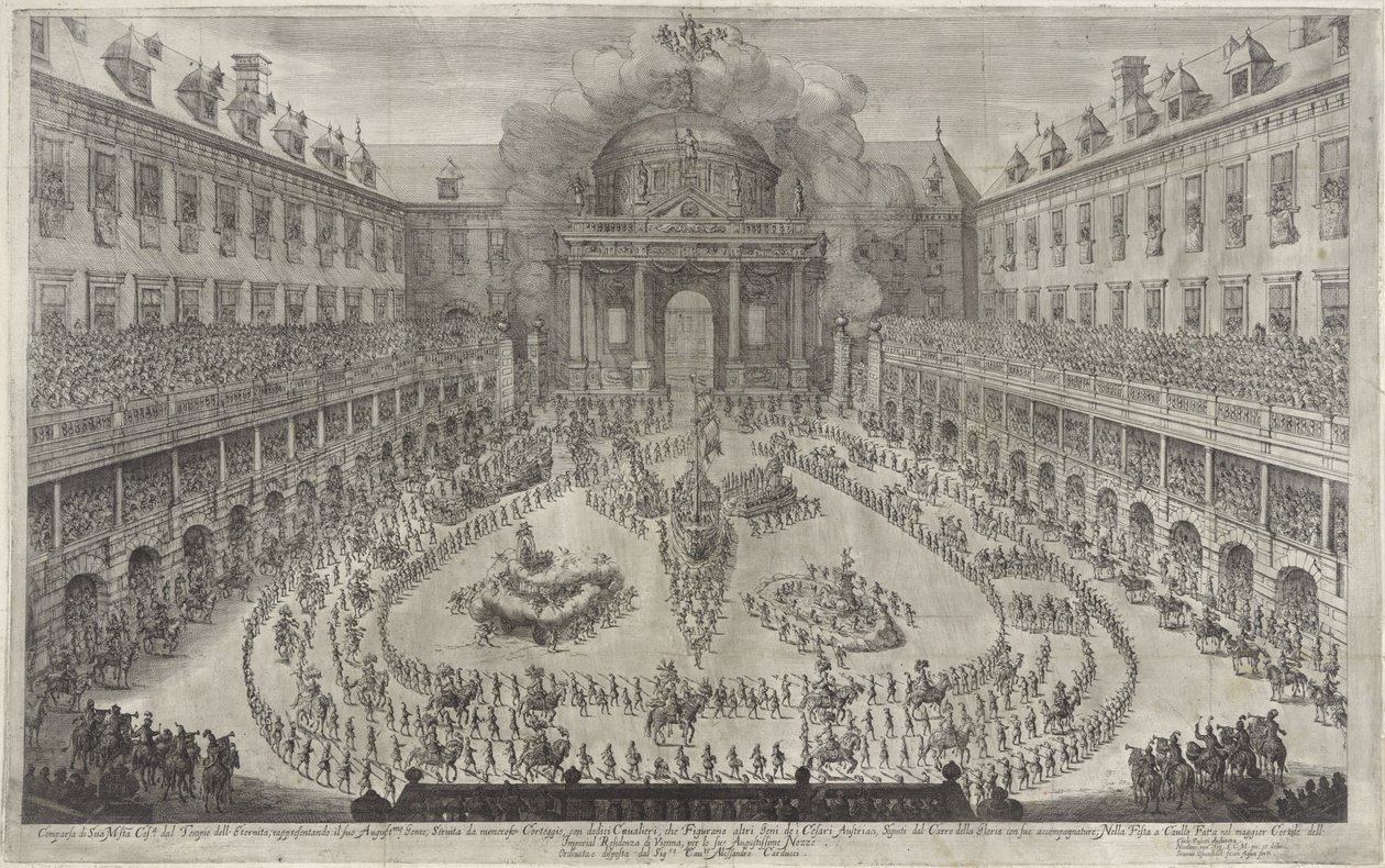 Carrusel en el Hofburg de Viena Ballet a caballo con motivo de la boda del emperador Leopoldo I y Margarita Teresa de España (título de serie) de Jan van Ossenbeeck