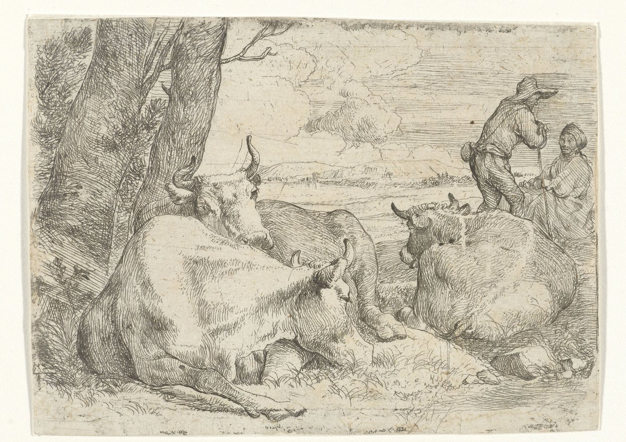 Tres vacas y dos pastores de Jan van Ossenbeeck