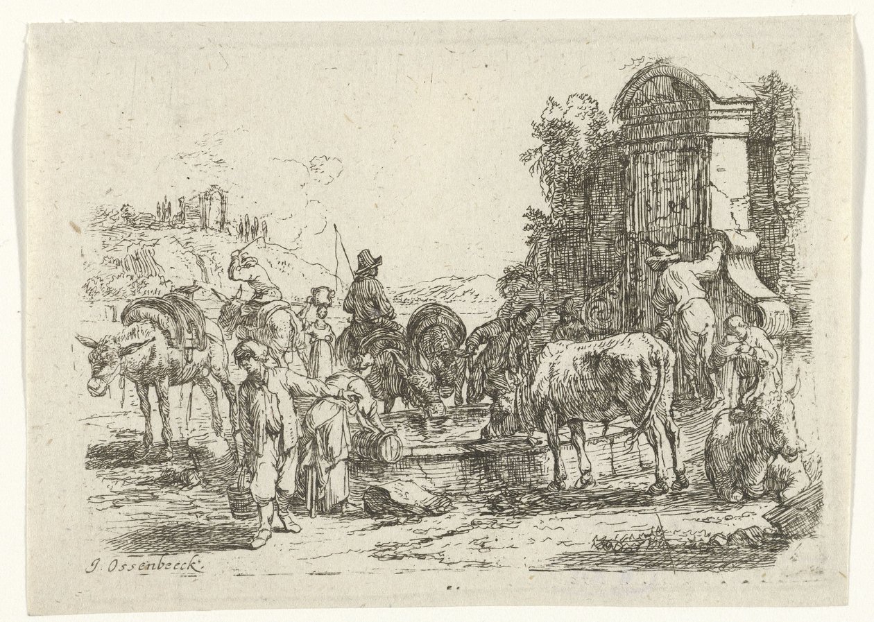 Bebiendo ganado en un pozo de Jan van Ossenbeeck