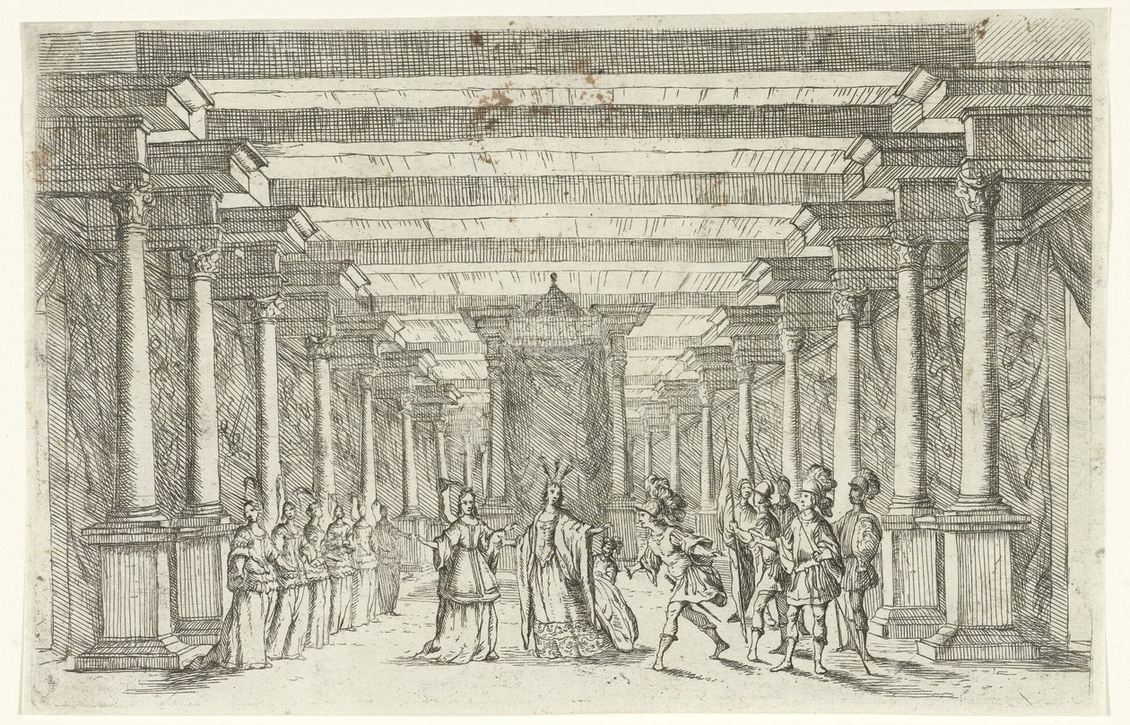 Un guerrero saludando a una princesa Diseño de escenografía (título de la serie) de Jan van Ossenbeeck