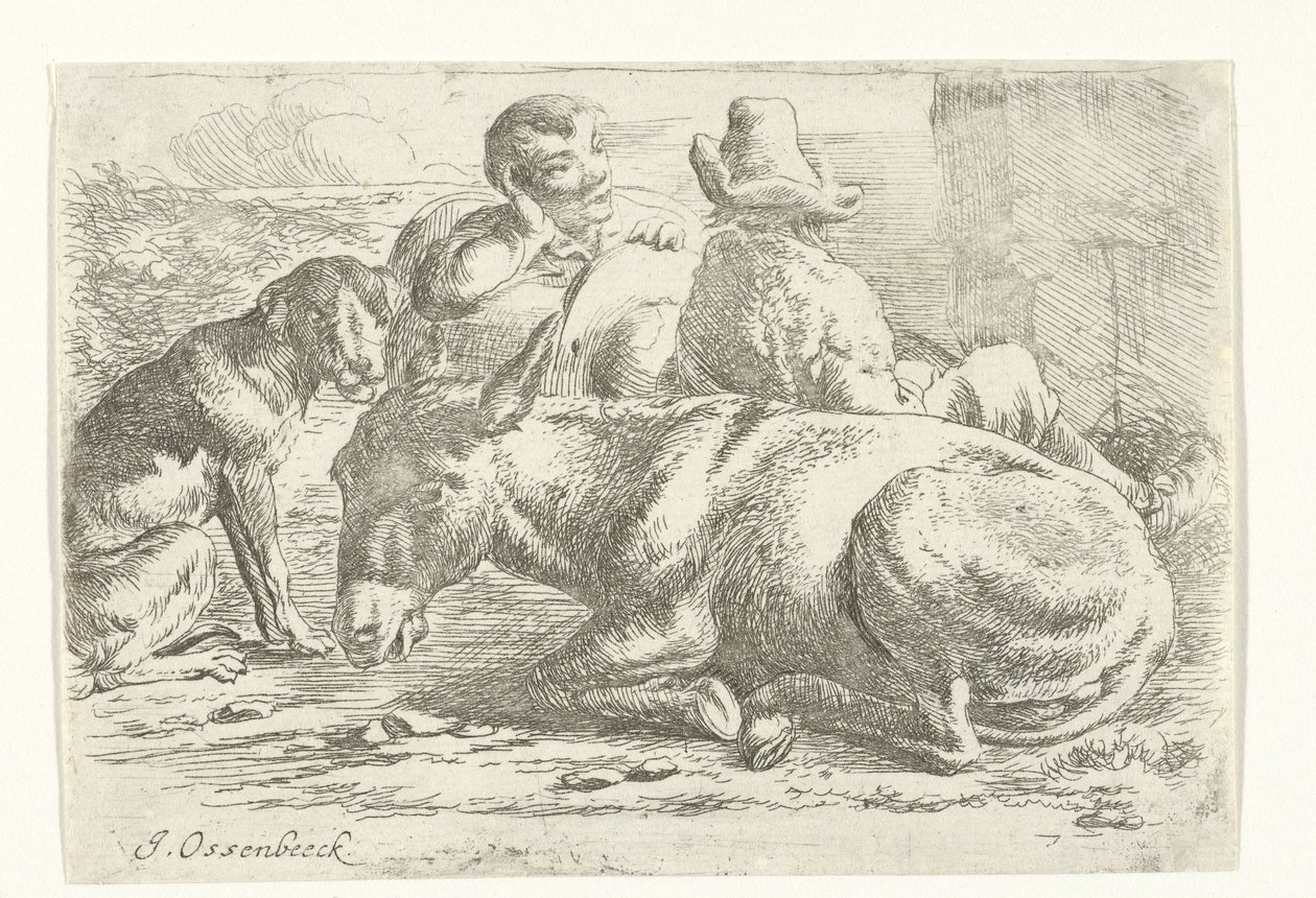 Dos conductores de burros descansando de Jan van Ossenbeeck