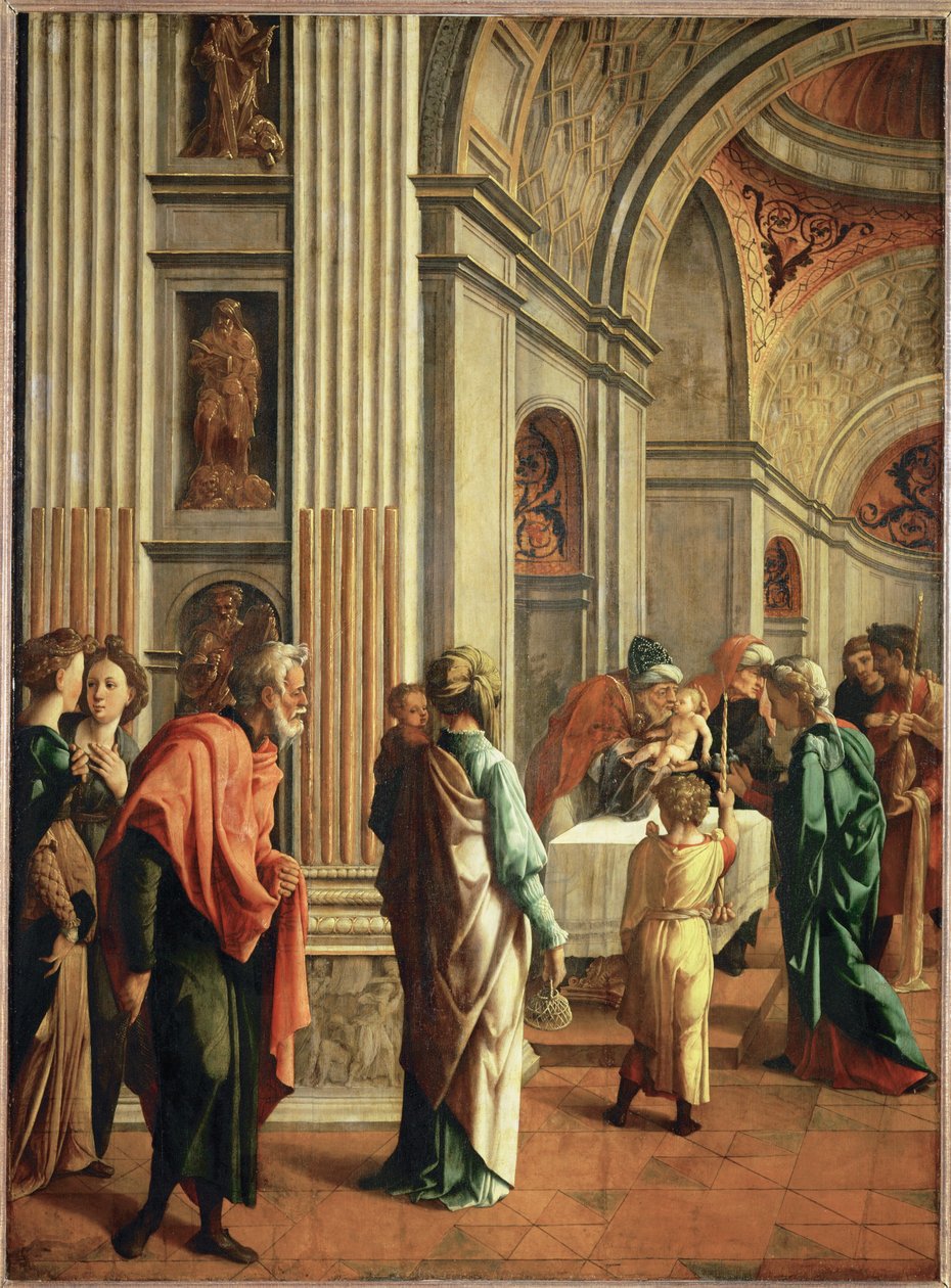 Jesús llevado al templo (pintura sobre madera de roble) de Jan van Scorel