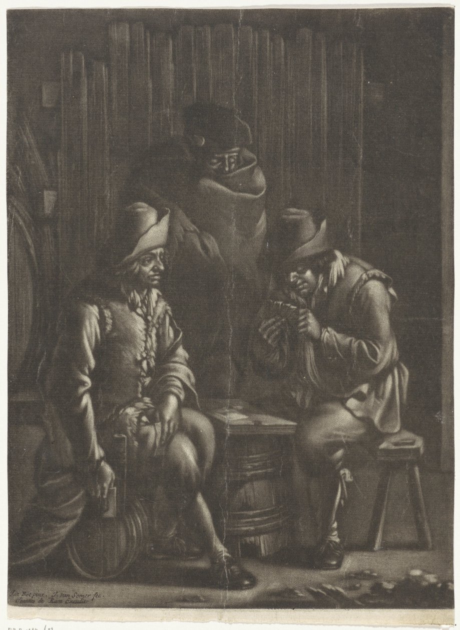Jugadores de cartas alrededor de un barril de Jan van Somer