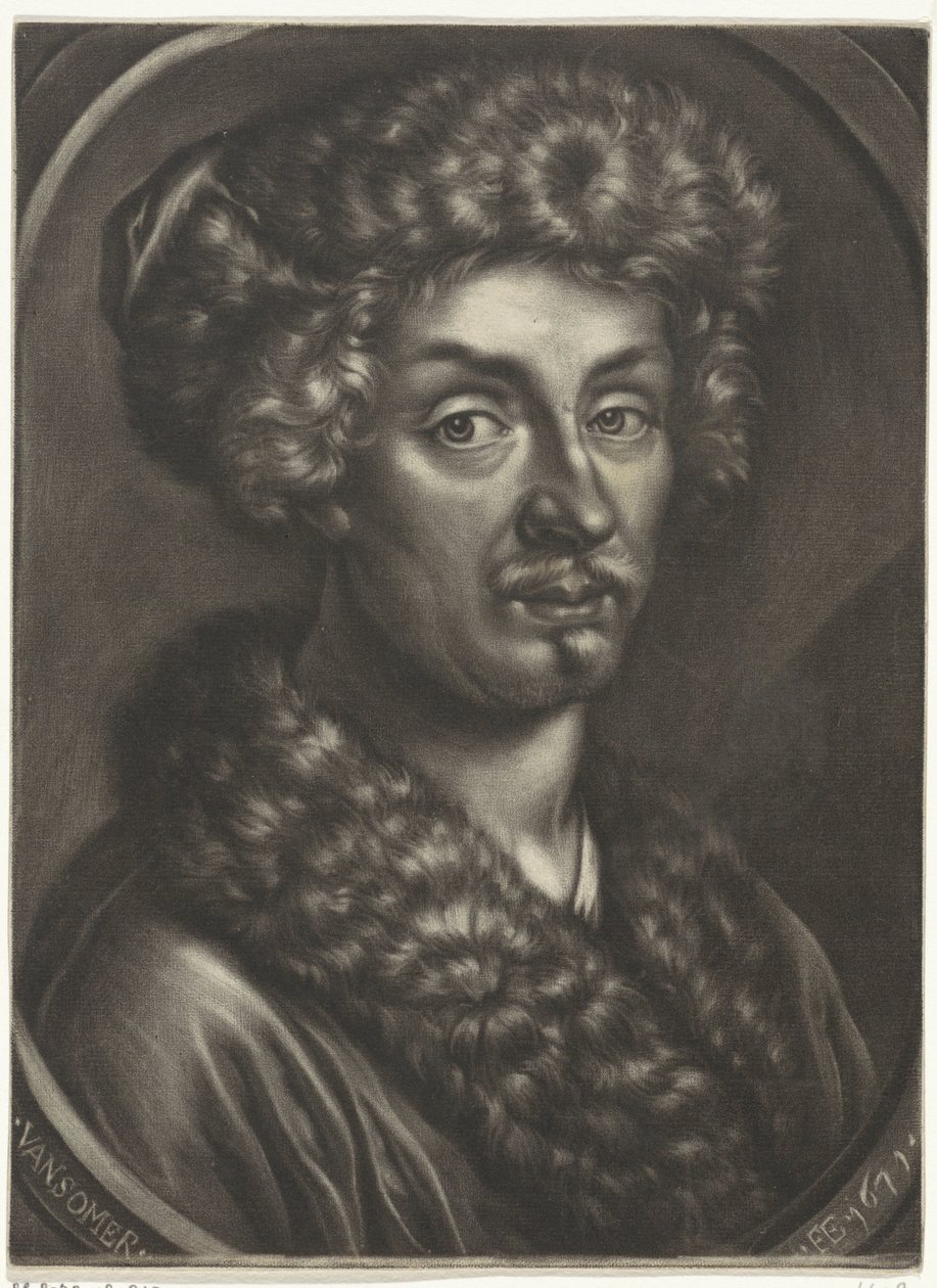 Retrato de un hombre con sombrero de piel de Jan van Somer