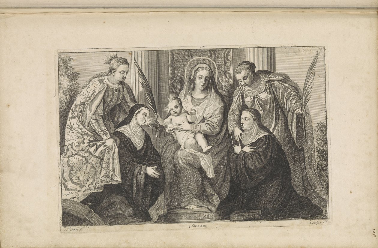 María con el Niño Jesús, Santa Lucía, Santa Catalina de Alejandría y Dos Fundadores de Jan van Troyen