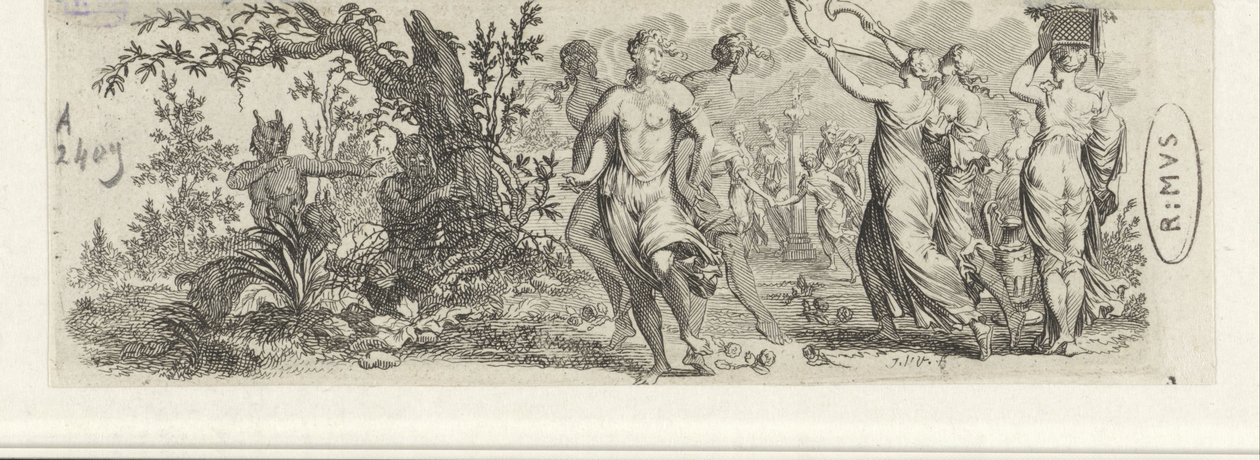 Ninfas danzantes observadas por sátiros de Jan van Vianen