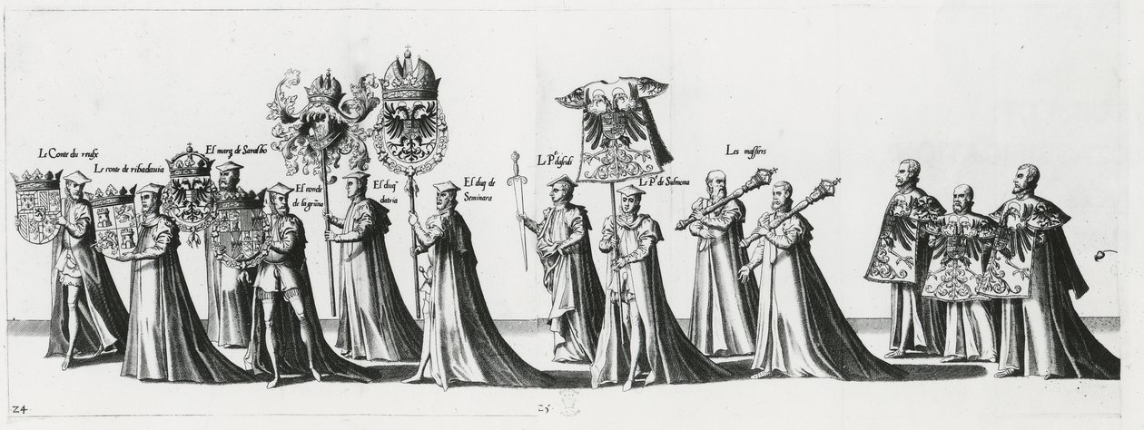 Armas imperiales en el cortejo fúnebre del Emperador Carlos V, 1559 de Jan van and Doetechum Doetechum the elder