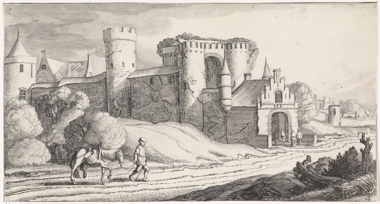 granjero, con, un, caballo, en, un, camino, pasado, un, castillo Playsante paisajes y caras divertidas (título de la serie) de Jan van de Velde (II)