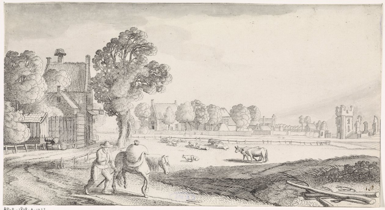 granjero, con, packhorse, en, un, camino rural Playsante paisajes y caras divertidas (título de la serie) de Jan van de Velde (II)