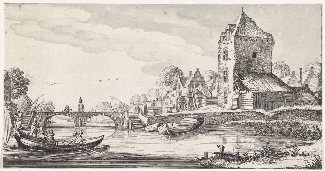 Pueblo ribereño Plaisante paisajes y entretenidos poemas (título de la serie) de Jan van de Velde (II)