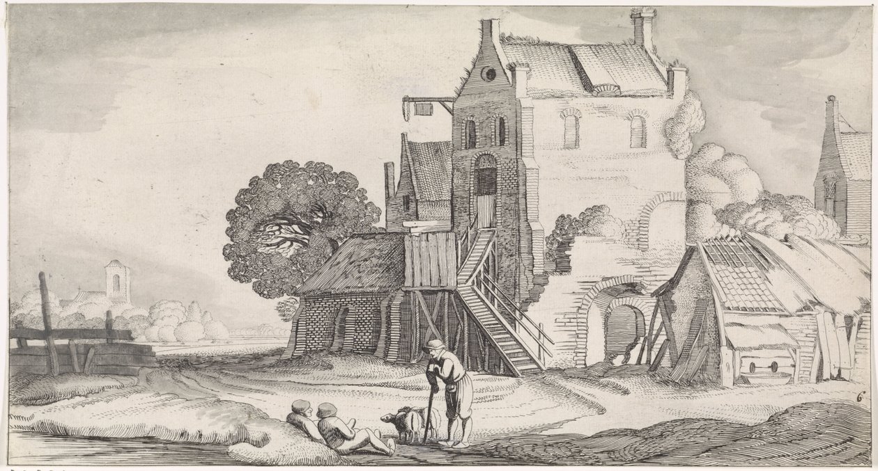 Tres figuras conversando en una posada Paisajes agradables y vistas divertidas (título de la serie) de Jan van de Velde (II)