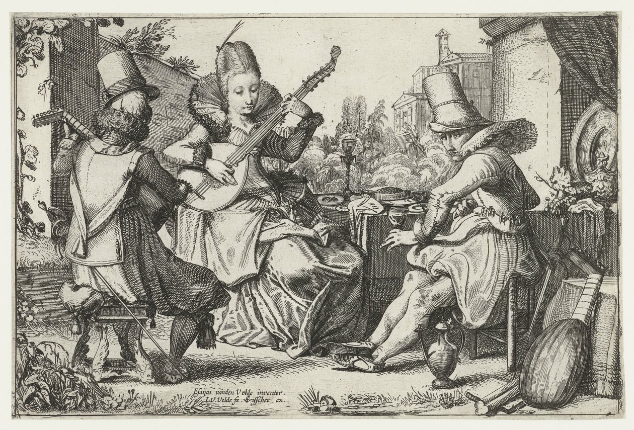 Elegante compañía, haciendo música en un jardín de Jan van de Velde (II)