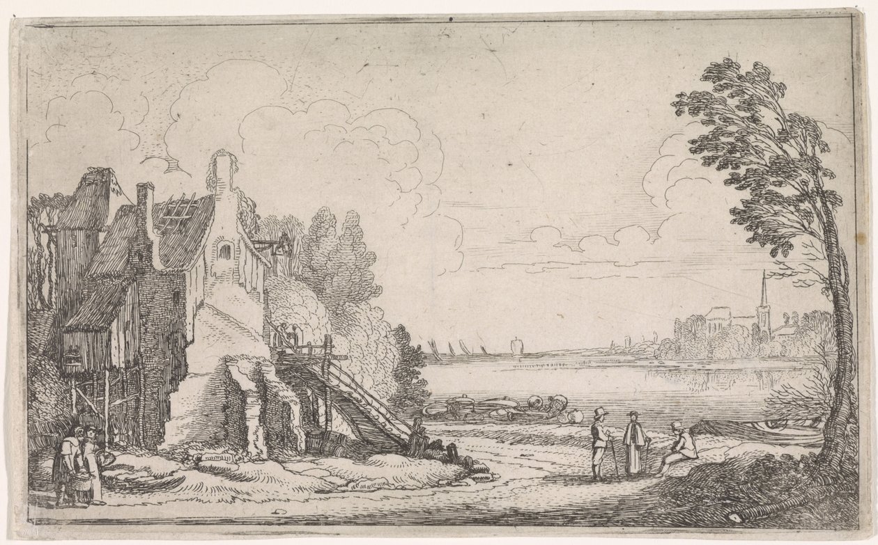 Figuras en una casa en ruinas en un río Paisajes fluviales (título de la serie) de Jan van de Velde (II)