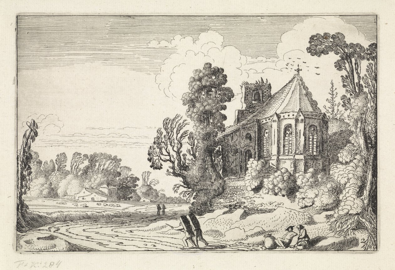 Cifras en un camino rural cerca de la ruina de una iglesia Paisajes (título de la serie) Amenissimae aliquot requculae (título de la serie) de Jan van de Velde (II)