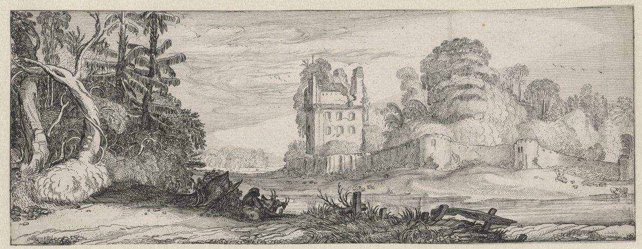 Vista de una casa en ruinas cerca de un muro
Paisajes y ruinas (título de la serie)
Amoenissimae aliquot Regiunculae (título de la serie) de Jan van de Velde (II)