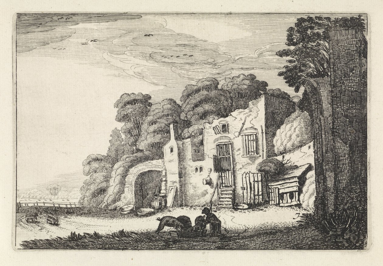 Paisaje con el hijo pródigo con los cerdos Paisajes (título de la serie) Amenissimae aliquot requculae (título de la serie) de Jan van de Velde (II)