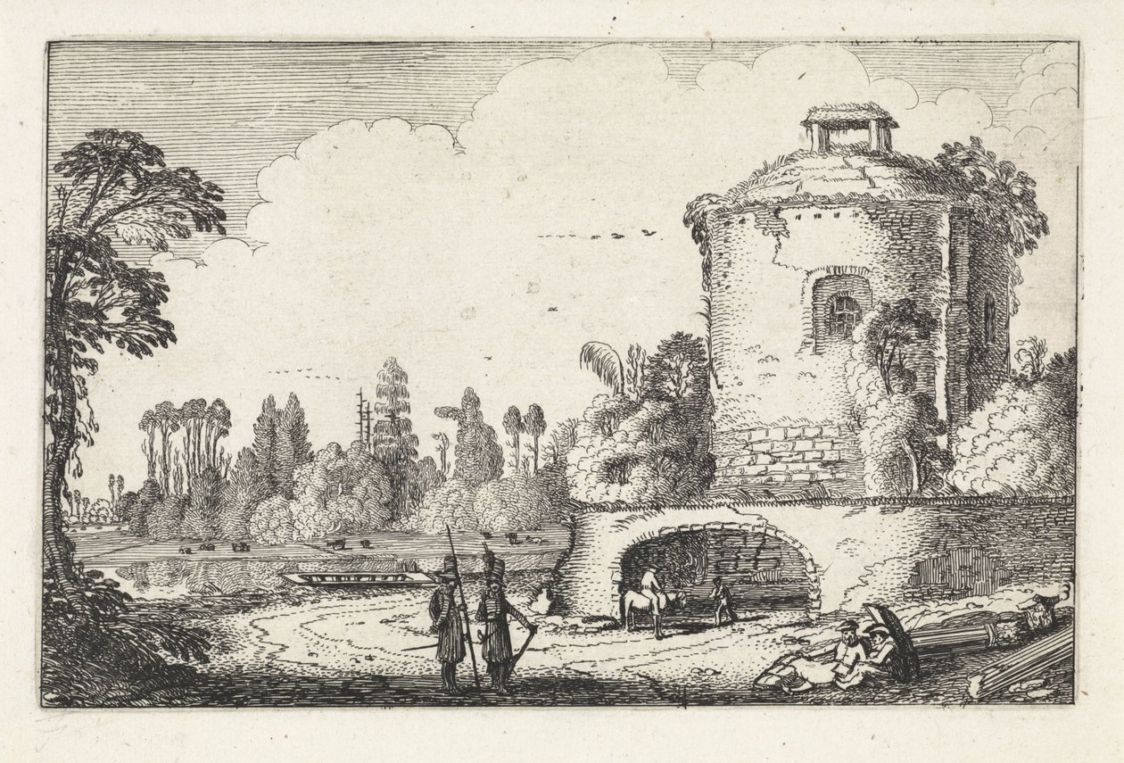 Paisaje con una torre redonda Paisajes (título de la serie) Amenissimae aliquot requculae (título de la serie) de Jan van de Velde (II)