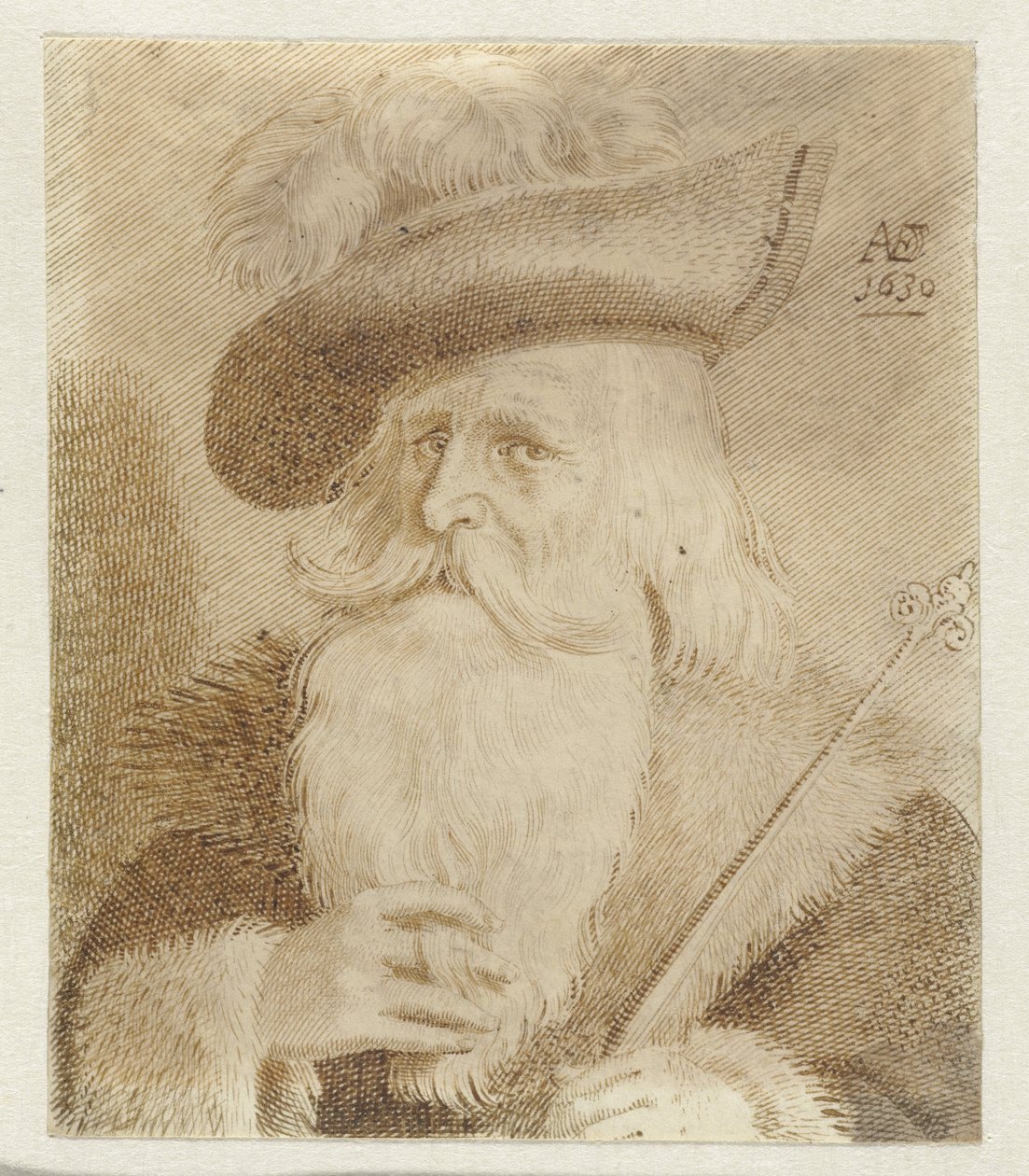 Hombre con cuello de piel, sombrero y bastón de Jan van de Velde (II)