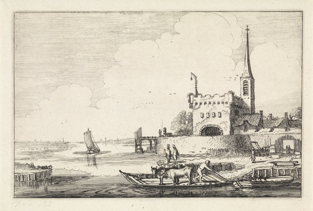 Pont con ganado en un fuerte en un paisaje de río Paisajes (título de la serie) Amenissimae aliquot requculae (título de la serie) de Jan van de Velde (II)