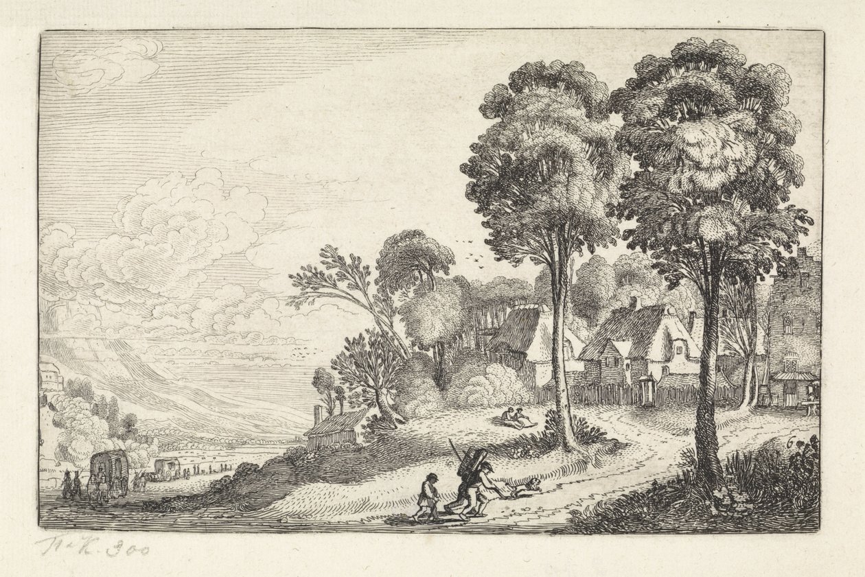 Viajeros en un camino cerca de un pueblo Paisajes (título de la serie) Amenissimae aliquot requculae (título de la serie) de Jan van de Velde (II)