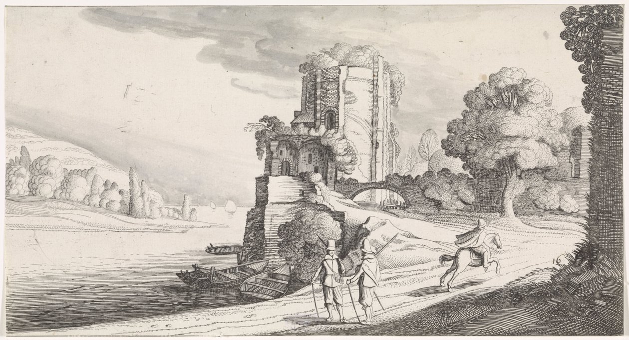 Torre redonda sobre un río Plaisante paisajes y entretenidos poemas (título de la serie) de Jan van de Velde (II)