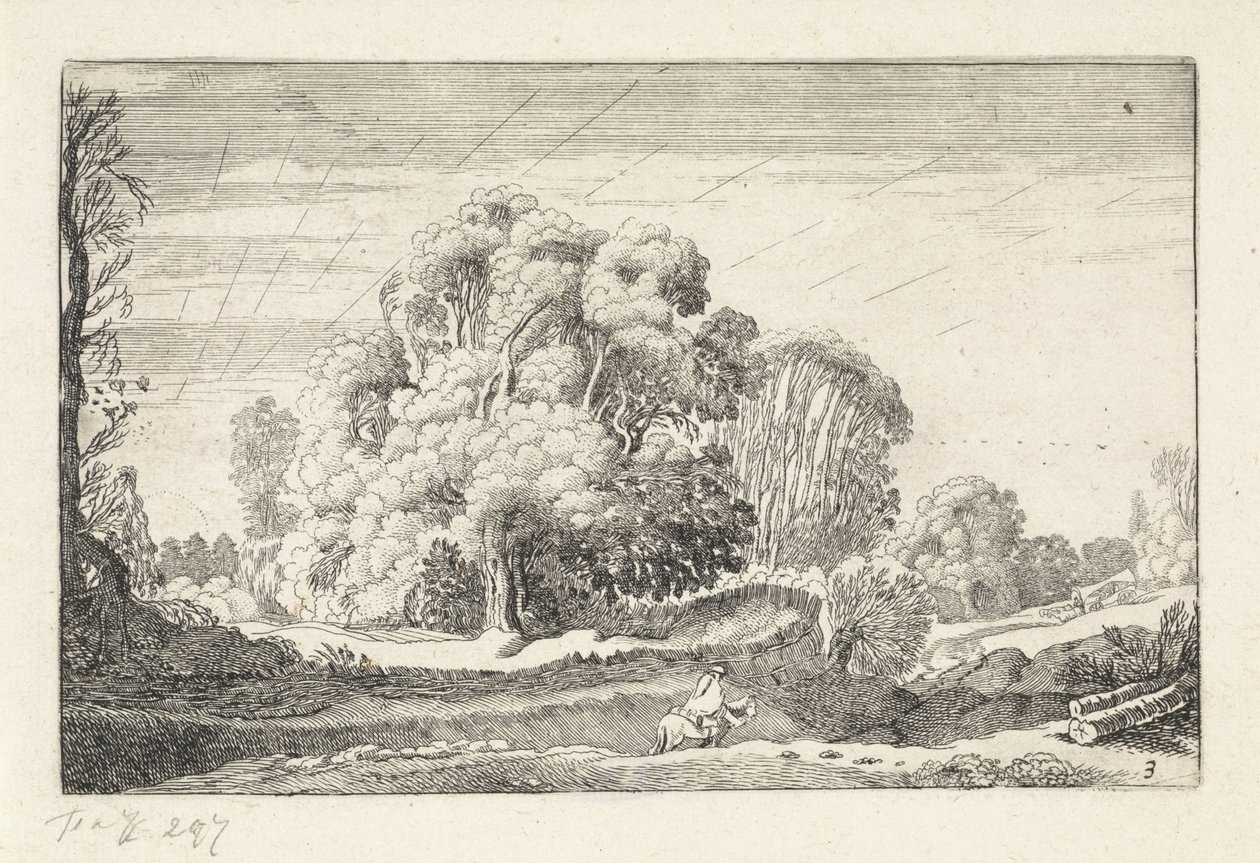 Jinete en un paisaje al amanecer. Paisajes (título de la serie) Amenissimae aliquot requculae (título de la serie) de Jan van de Velde (II)