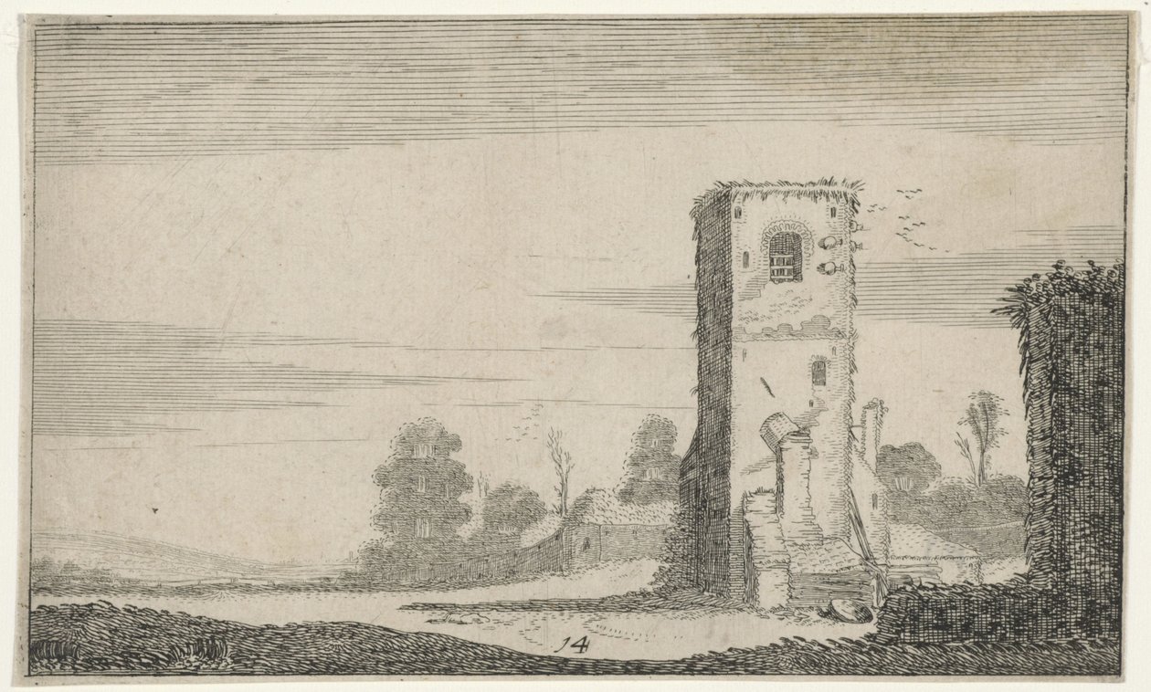 Ruïne van een toren en un paisaje Ruinas (título de la serie) (título de la serie) de Jan van de Velde (II)