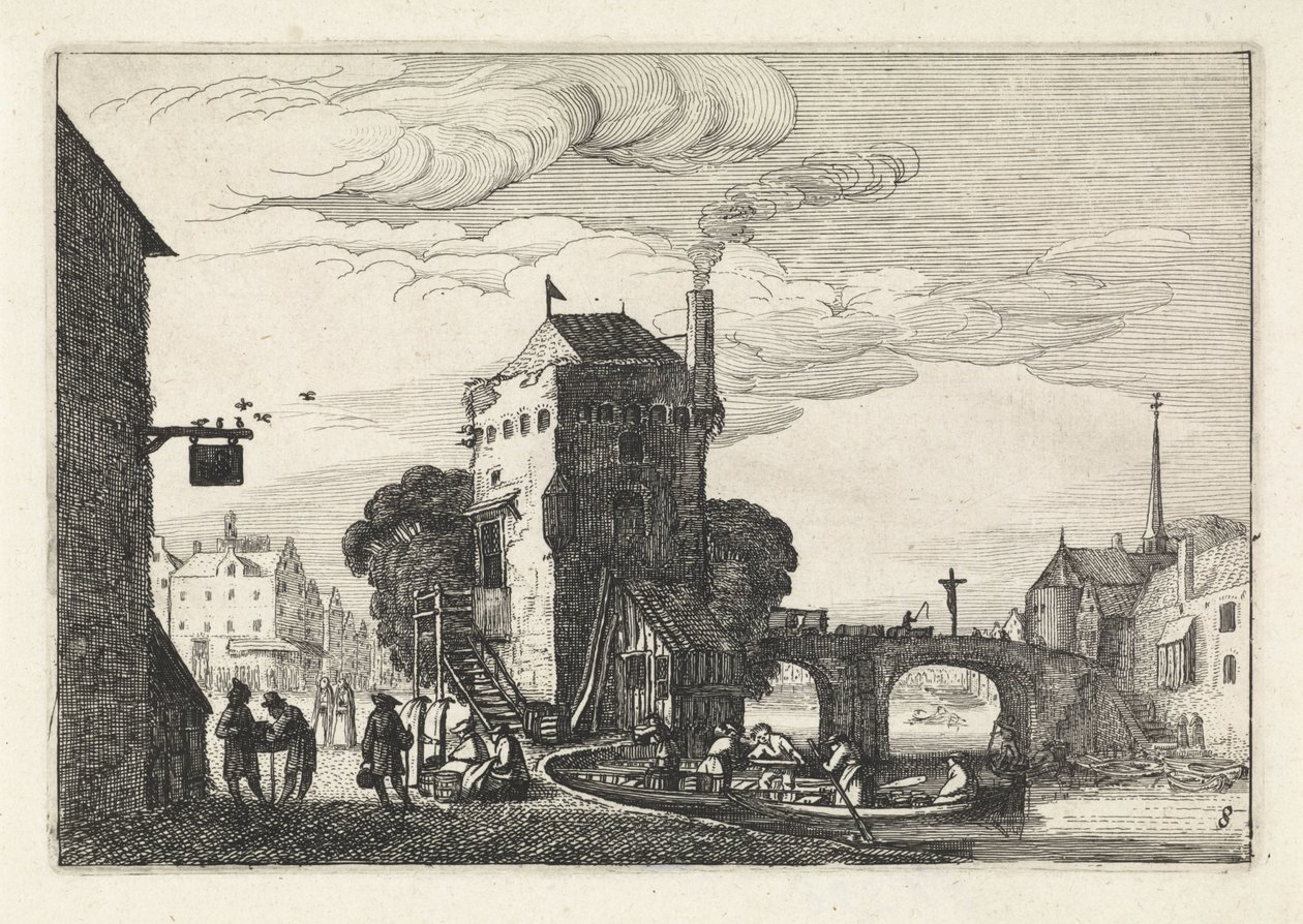 Paisaje urbano con un puente sobre un río Paisajes (título de la serie) Amenissimae aliquot requculae (título de la serie) de Jan van de Velde (II)
