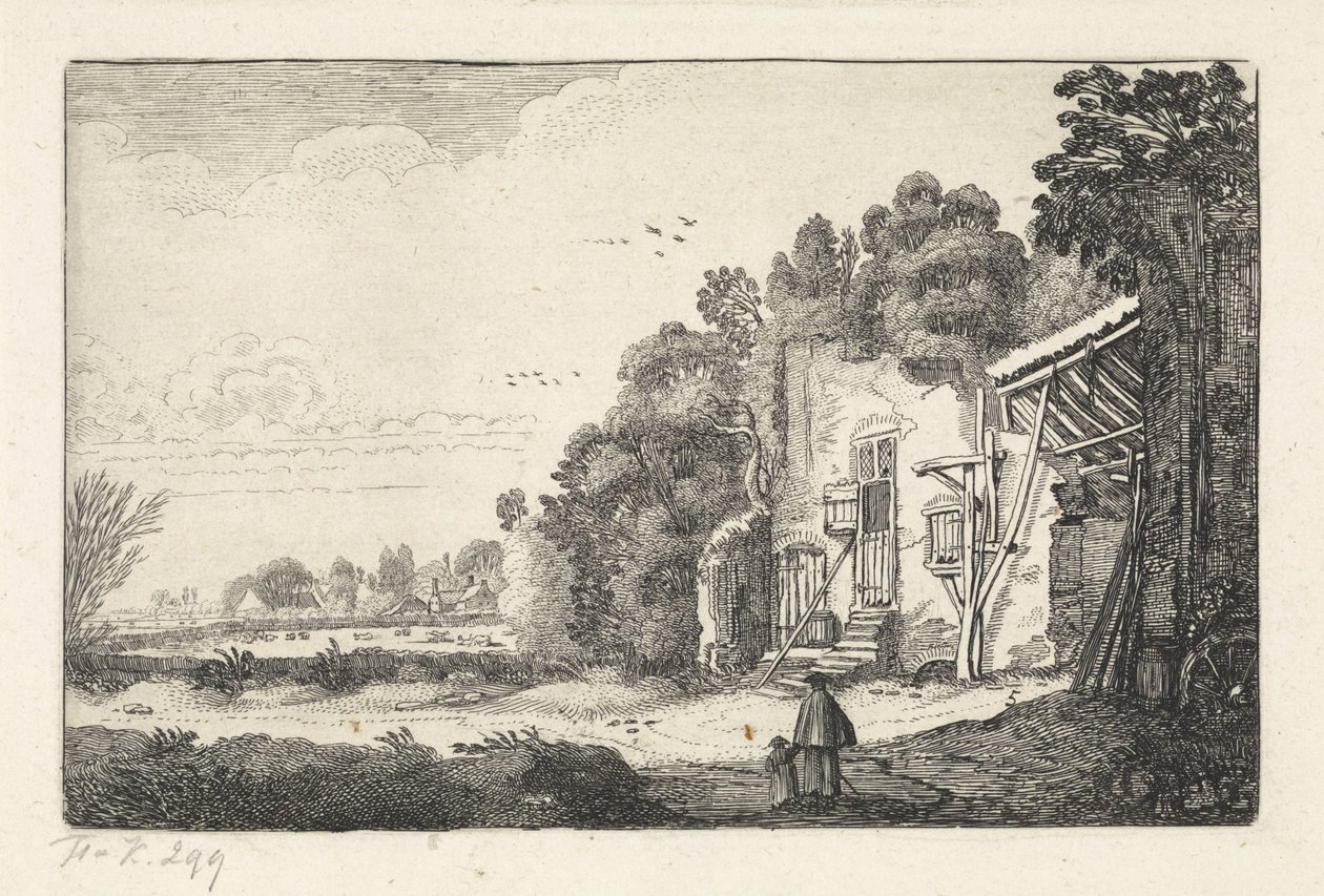 mujer, con, niño, en, un, ruina, de, un, casa Paisajes (título de la serie) Amenissimae aliquot requculae (título de la serie) de Jan van de Velde (II)
