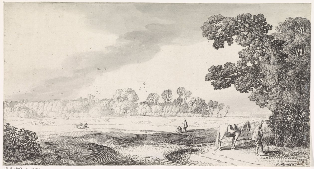 Pasto landschap met plassende man Playsante lantschappen end vermakelycke views (título de la serie) de Jan van de Velde (II)
