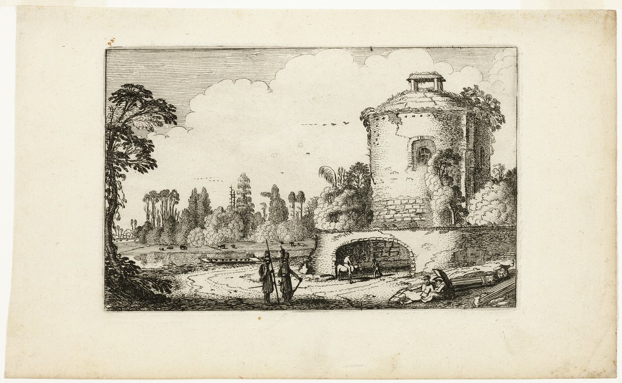 Paisaje con una torre redonda de Jan van de Velde II