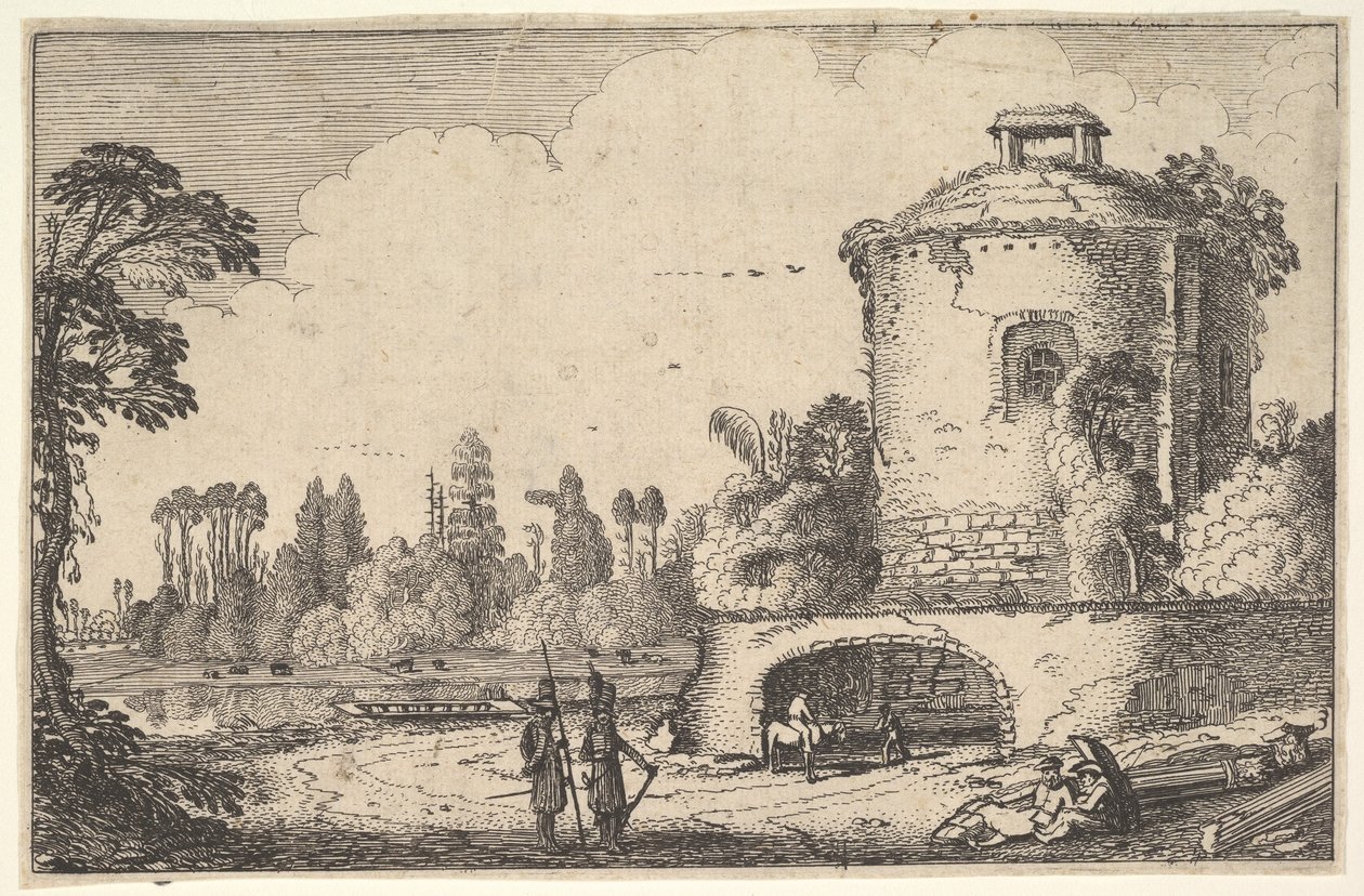Paisaje con una torre redonda de Jan van de Velde II