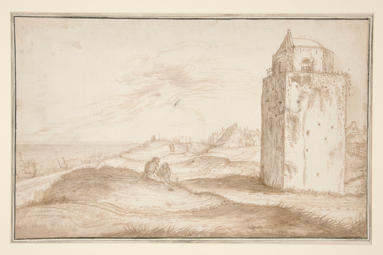 Las dunas y el faro cerca de Zandvoort de Jan van de Velde II