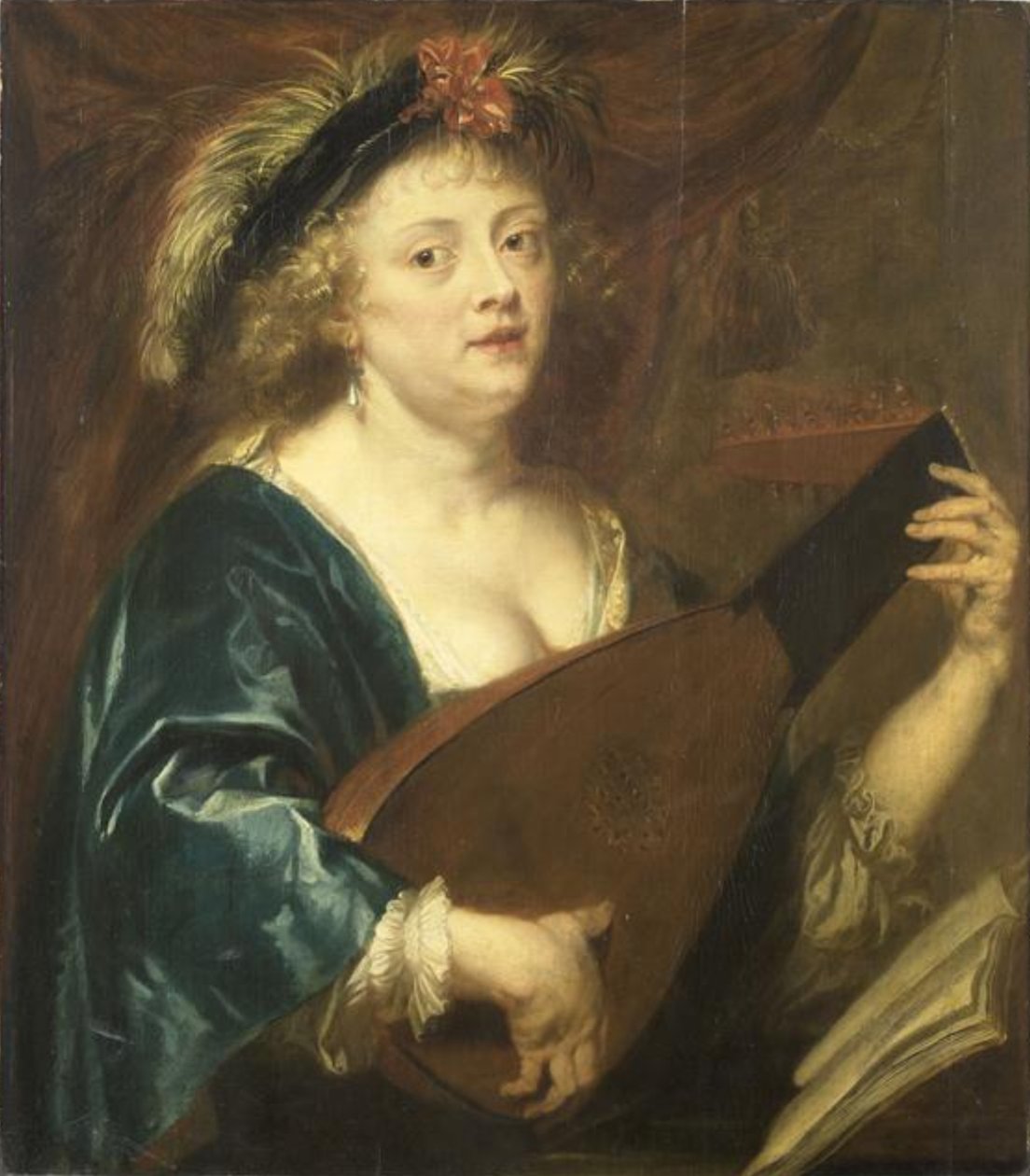 Francés:  Femme jouant du luth Retrato de una mujer tocando el laúd de Jan van den Hoecke