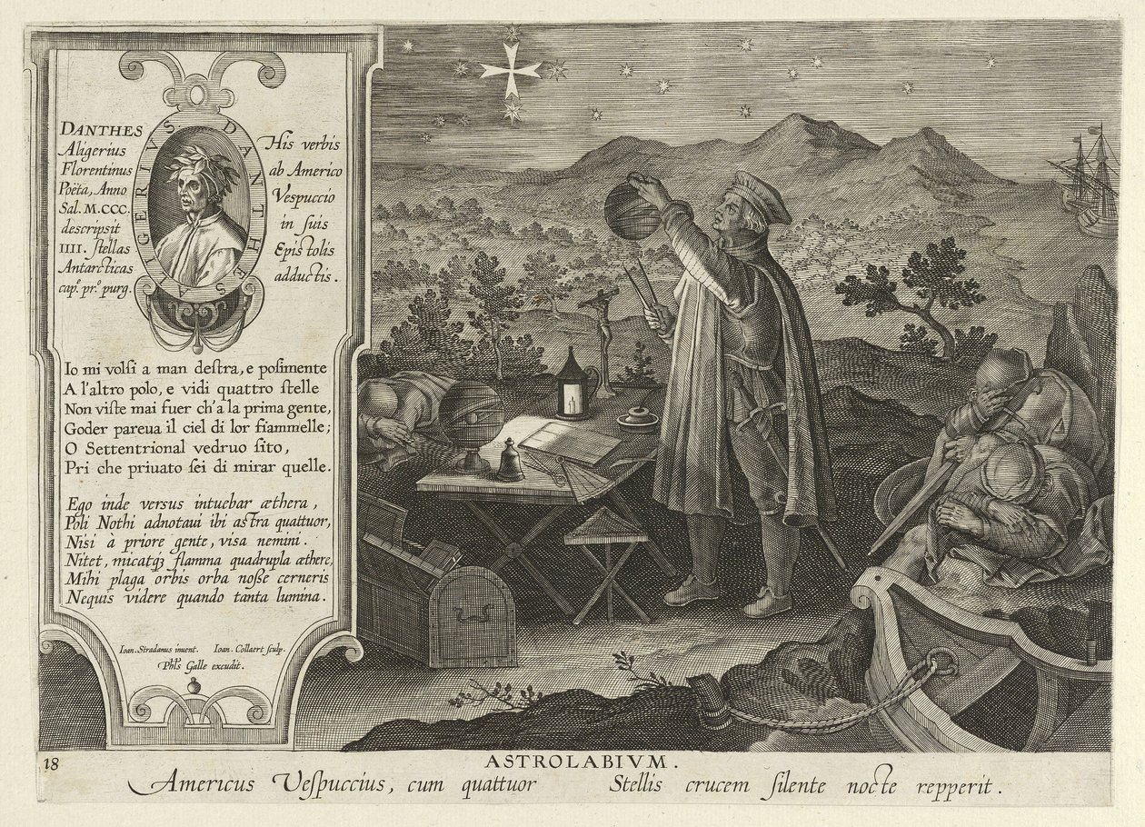 Américo Vespucio Descubriendo la Cruz del Sur con un Astrolabio, de Nova Reperta, pub. 1600 de Jan van der Straet