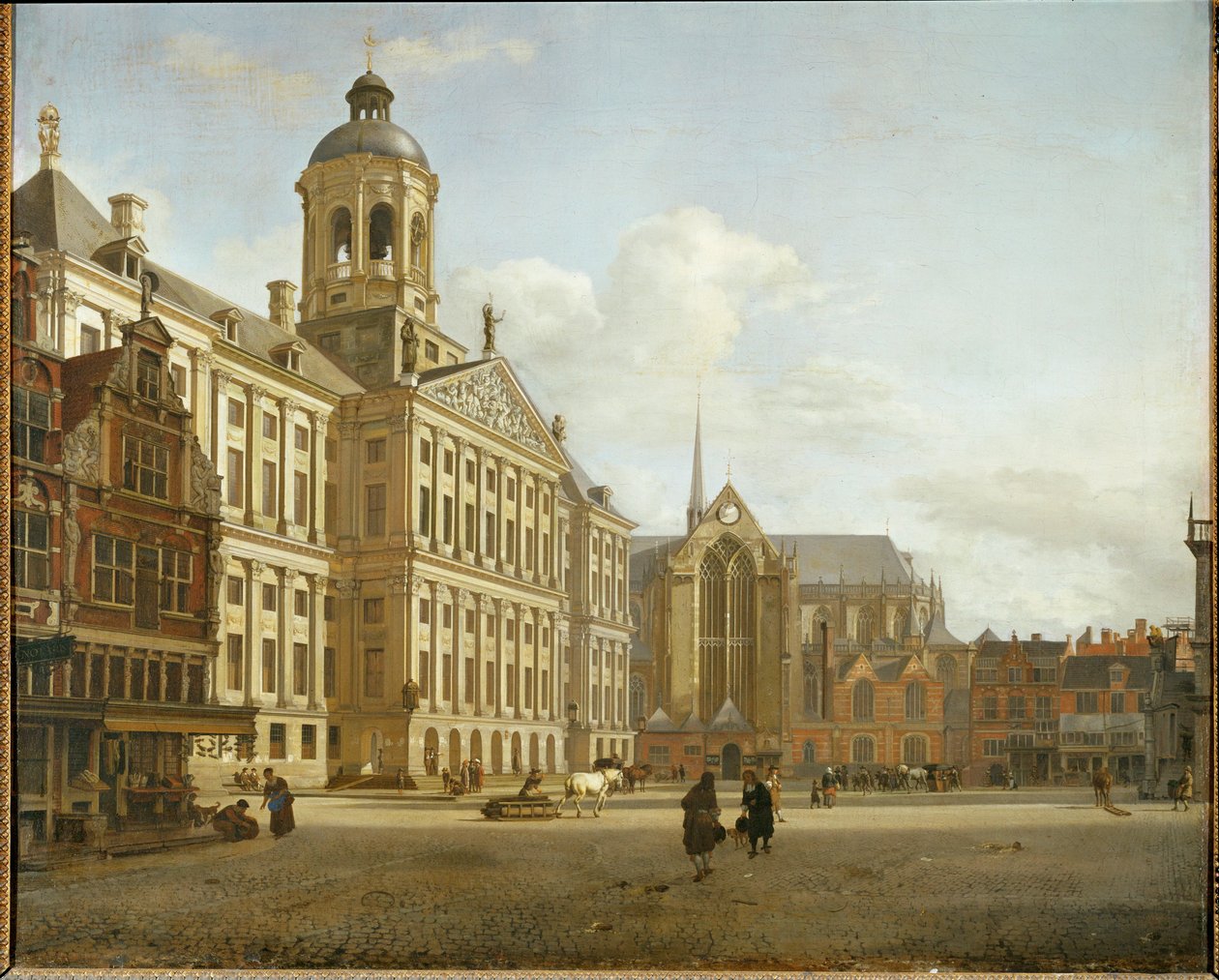 La calle Dam y el nuevo Ayuntamiento de Ámsterdam, Países Bajos ... de Jan van der (manner of) Heyden