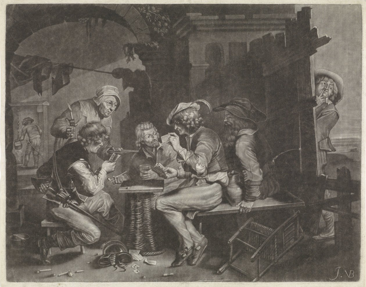 Jugadores de cartas y un hombre que orina de Jan van der Bruggen