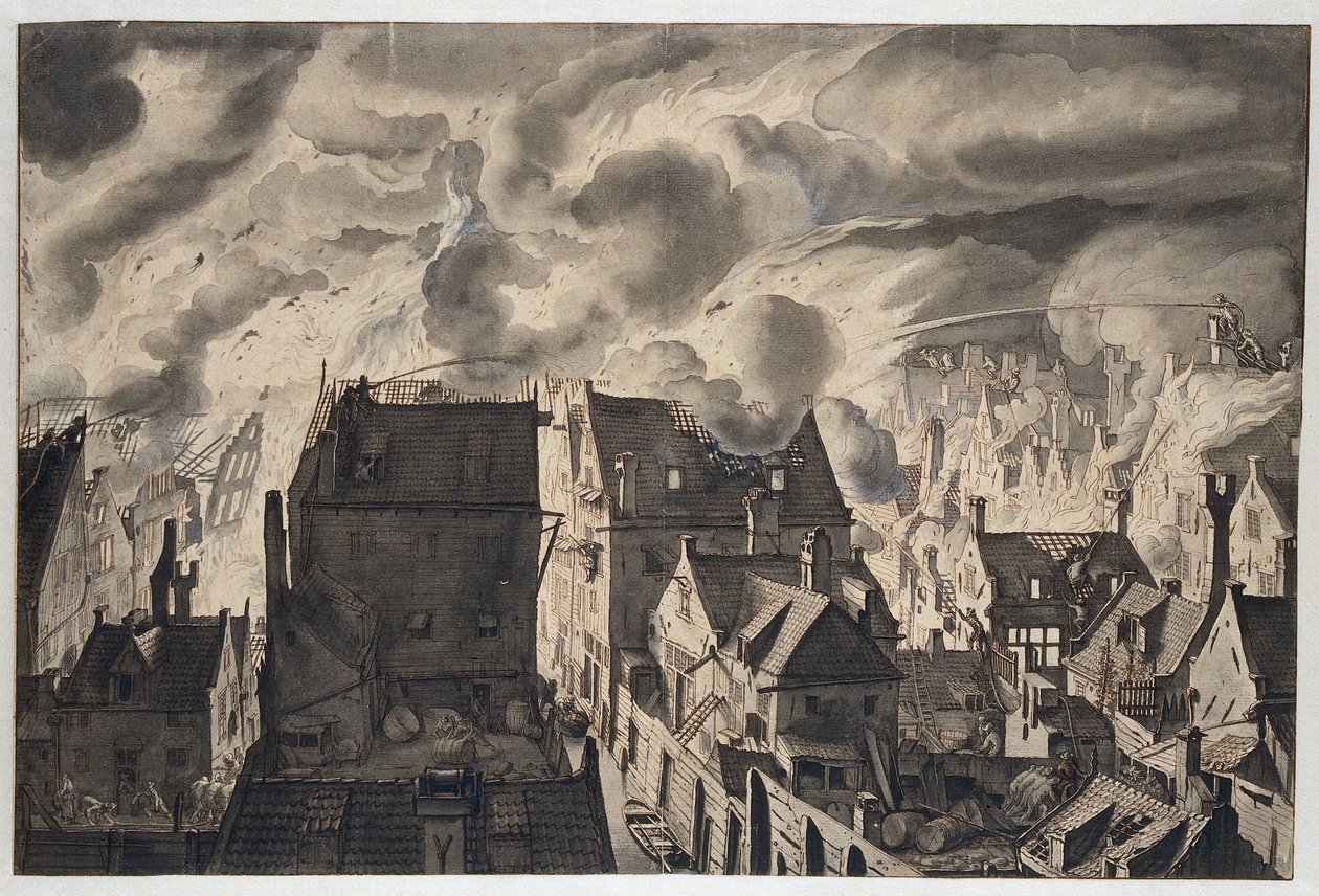 Incendio en Elandsgracht de Jan van der Heyden