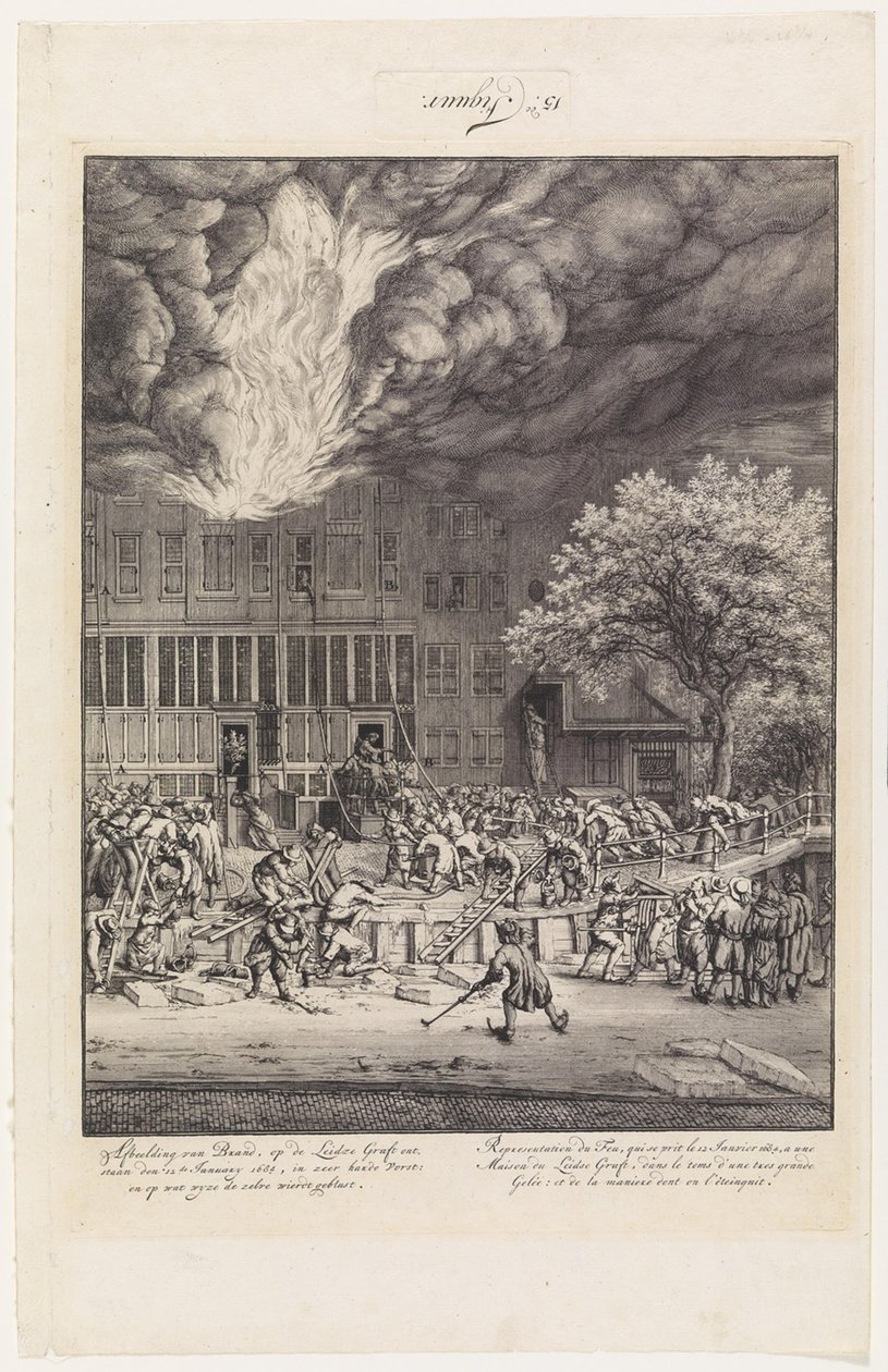 Incendio en el Leidschegracht, 1684 de Jan van der Heyden