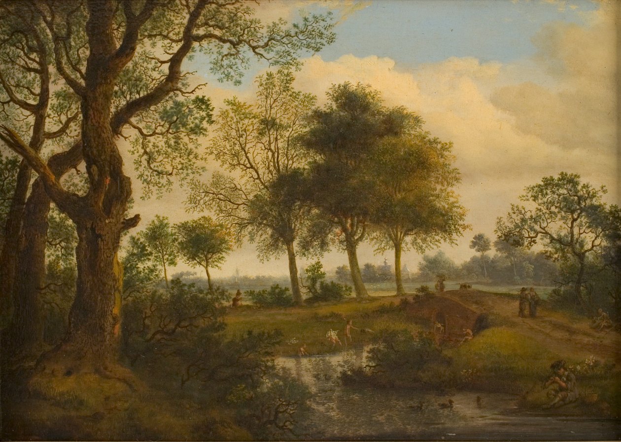 Paisaje con bañistas de Jan van der Heyden