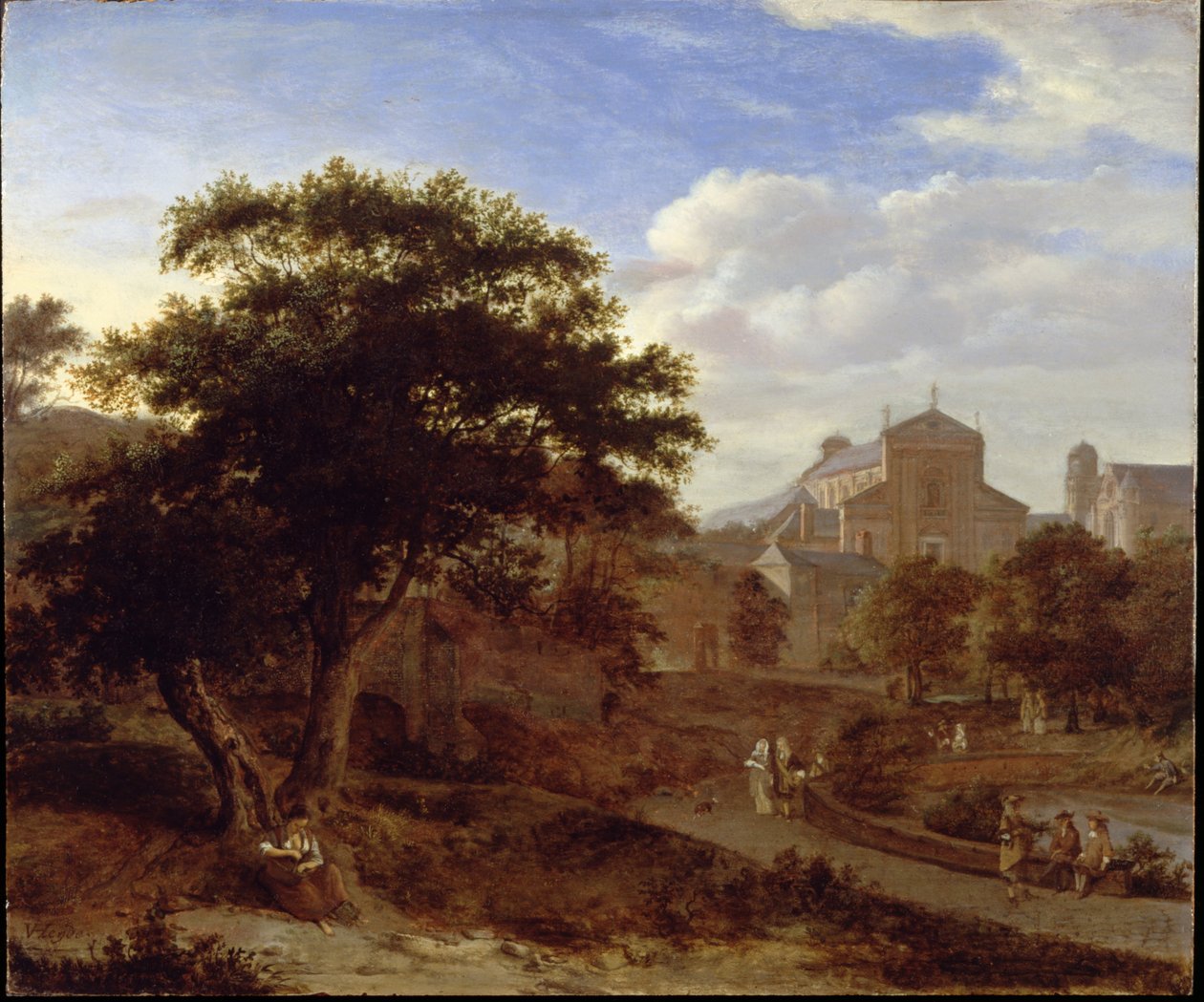 Dos iglesias y una muralla urbana de Jan van der Heyden
