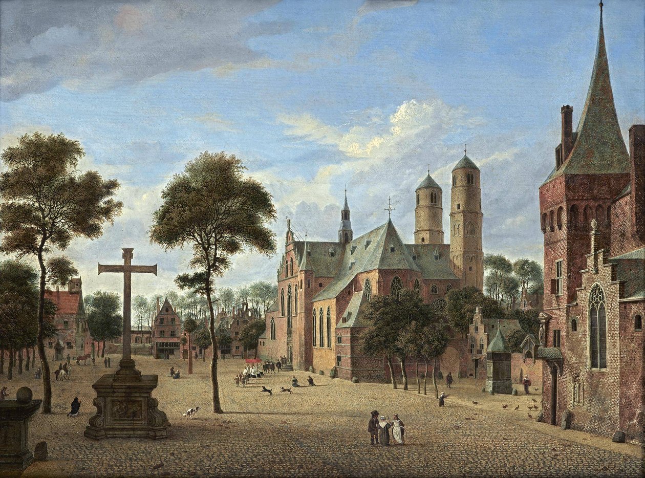 Vista de Colonia con las torres del San Pantaleón y una versión imaginaria de la nave de la Martinikerk de Emmerik. de Jan van der Heyden